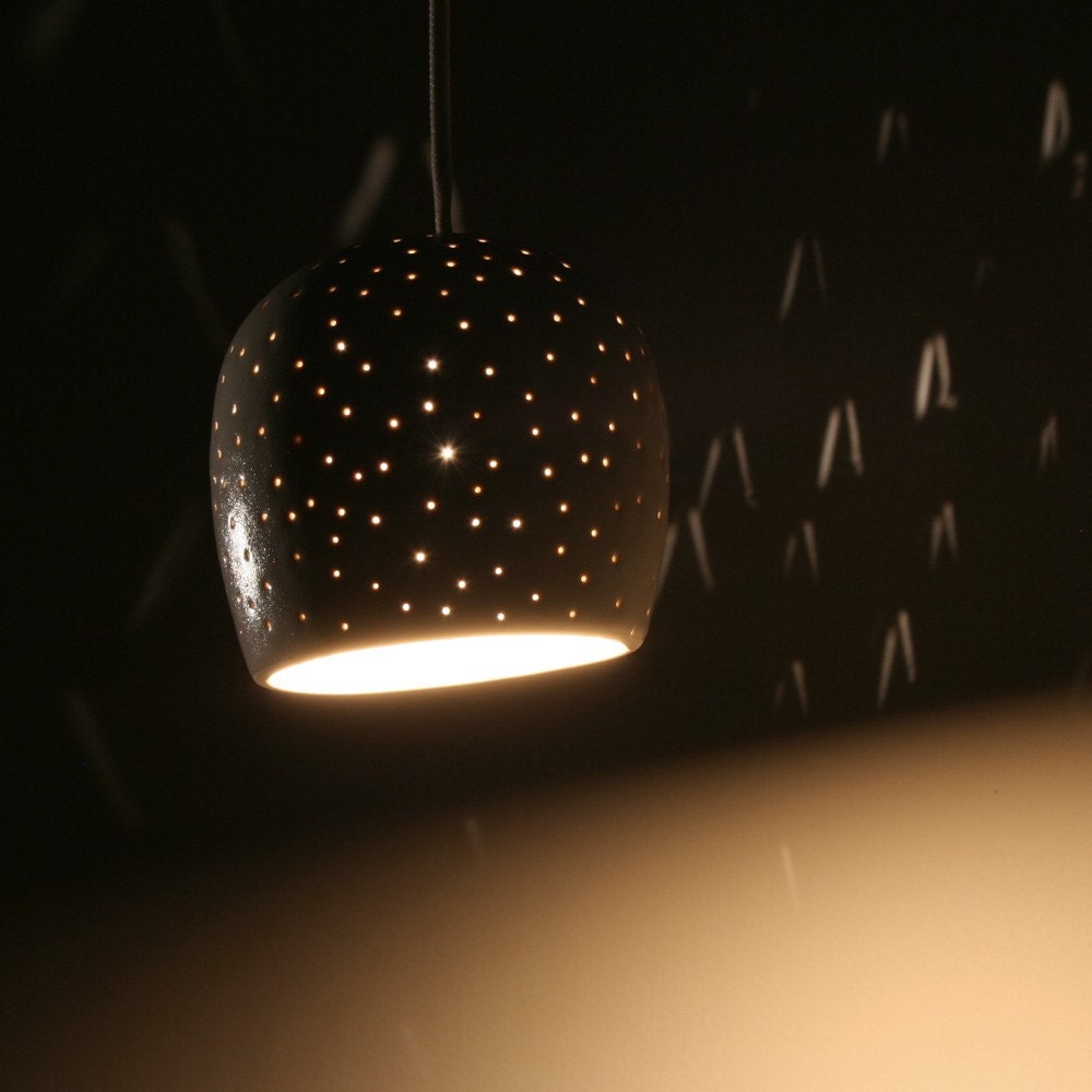 Pendant Lamp: 4" Claylight, Dot Pattern, White Glazed Clay