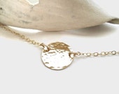 Beach Day Necklace - Simple Hammered Gold Filled Disc on Delicate Gold Filled Chain