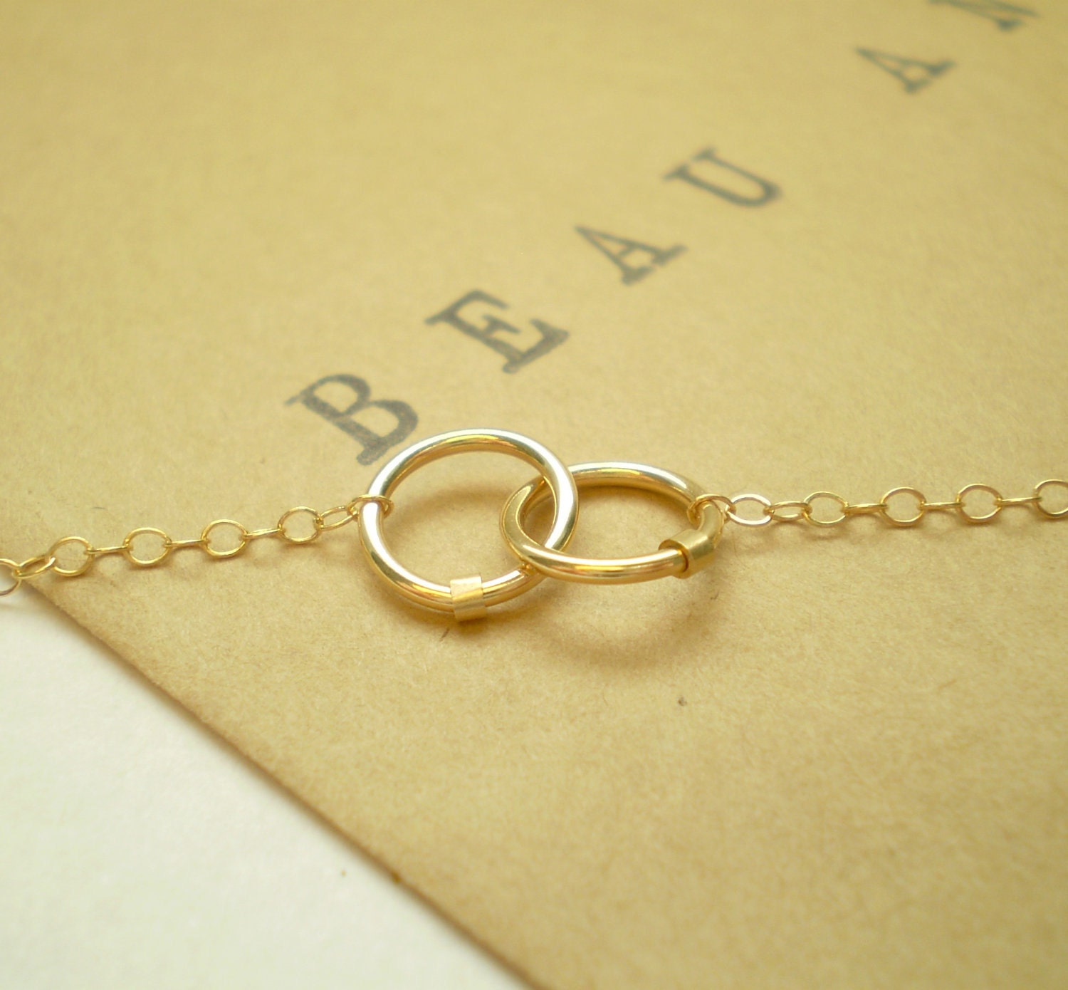 Tiny Golden Links Necklace - Two Small Interlocking Gold Filled Links on Delicate Gold Filled Chain - also available in sterling silver -