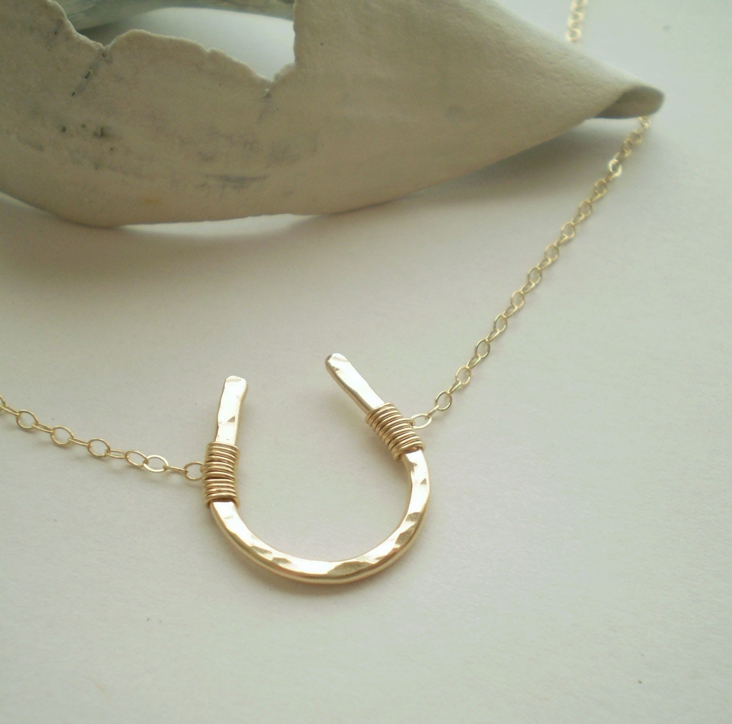 Luck Necklace - Simple Hammered Gold Filled Horseshoe on Delicate Gold Filled Chain
