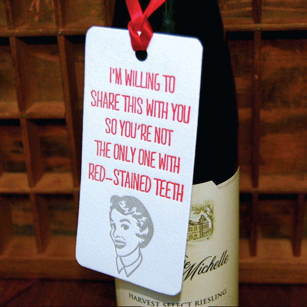 Red Teeth- Letterpress printed Bottle Tag, Gift Tag