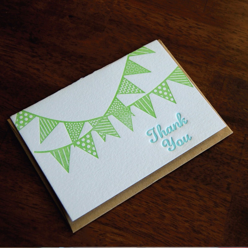 Thank You Bunting, Letterpress, folded cards, Single