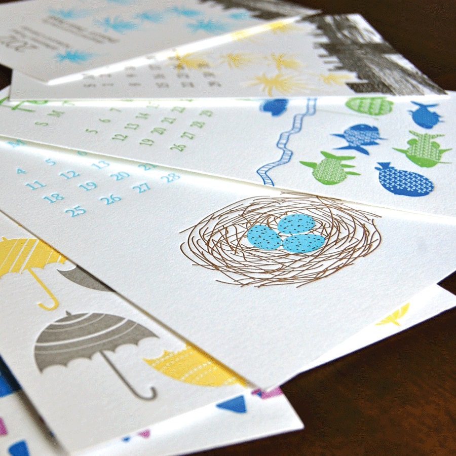 SALE: 2012 Letterpress Printed Calendar/ note card set w/13 envelopes