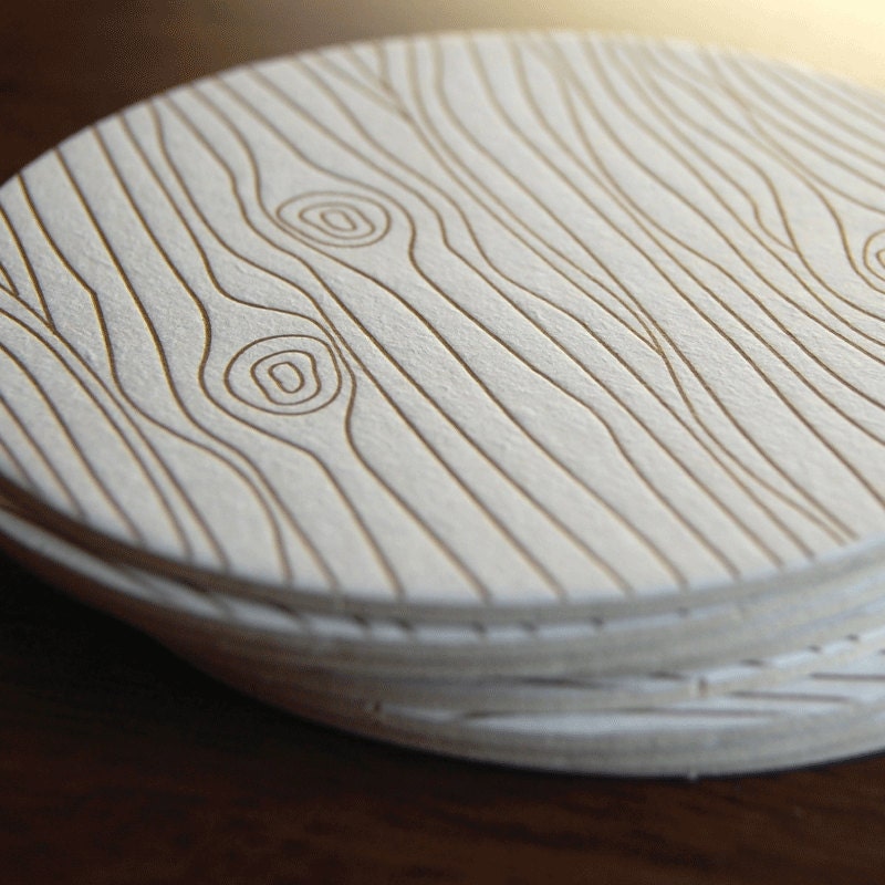 Wood Grain coaster- Letterpress printed, SET of 8
