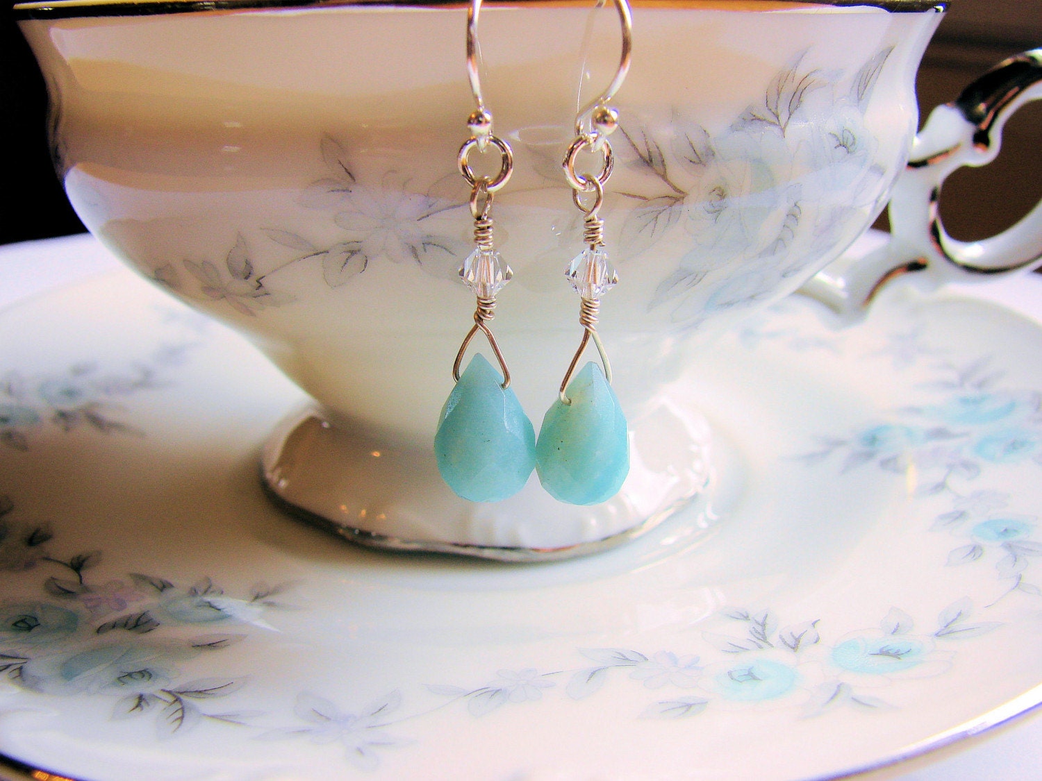 Amazonite Gemstone Briolette and Sterling Silver Earrings