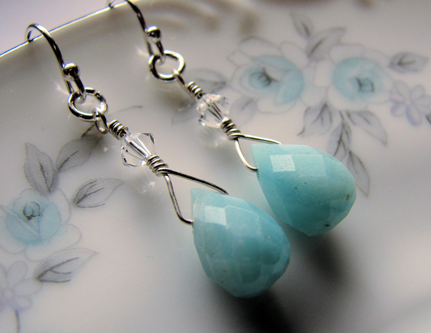 Amazonite Gemstone Briolette and Sterling Silver Earrings