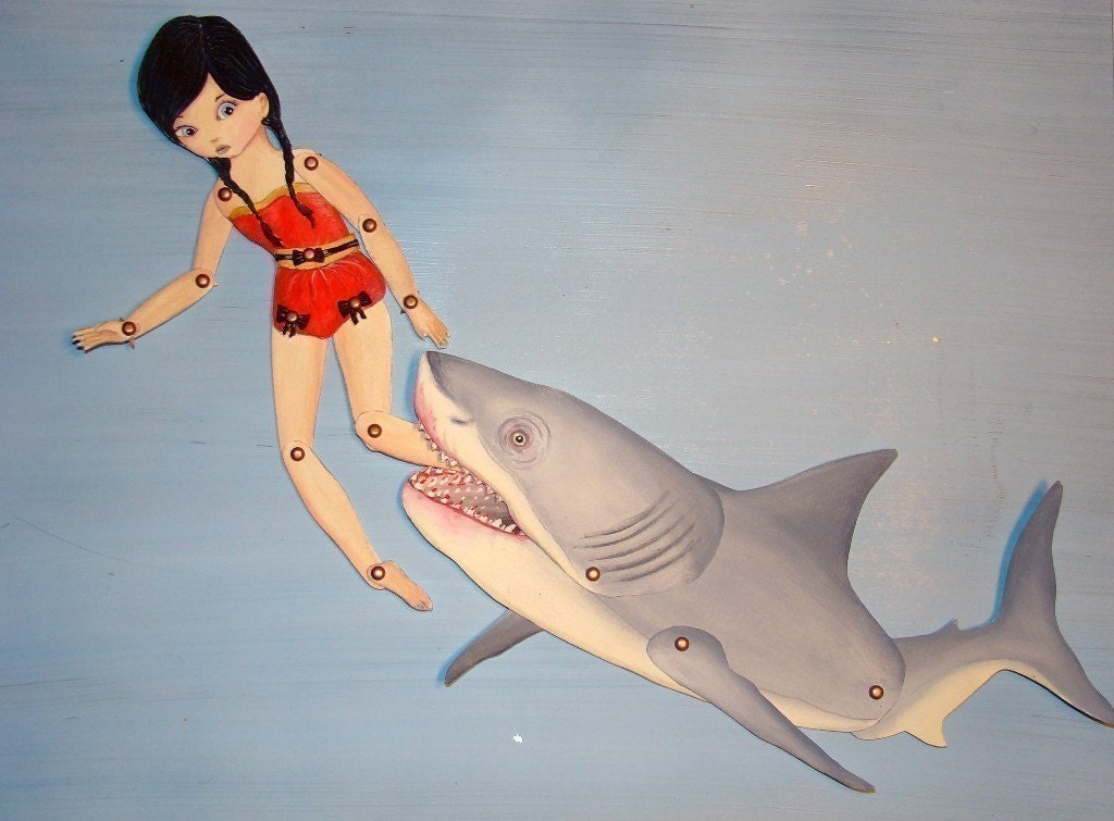 Shark Attack- jointed paper doll set-Assembled