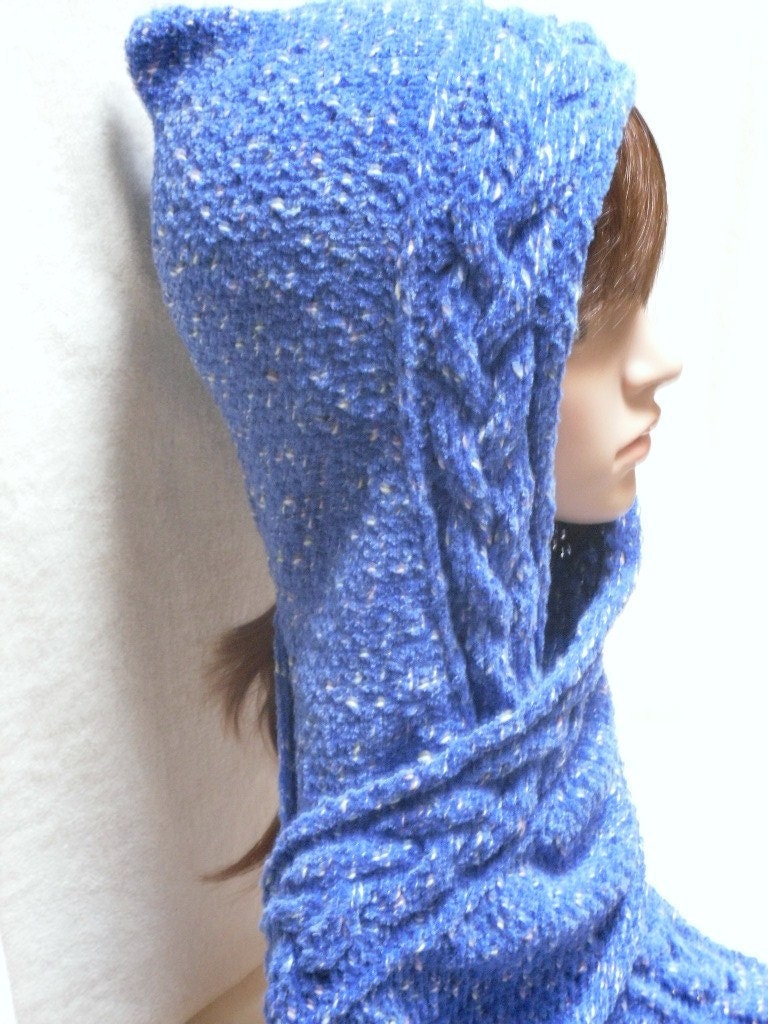PATTERN - Hand Knit Braided Cable Hoodie Scarf