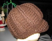 Brown Hand Crocheted Newsboy Brim Hat