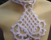 Hand Crocheted White Lacy Geometric Bib Bridal Necklace