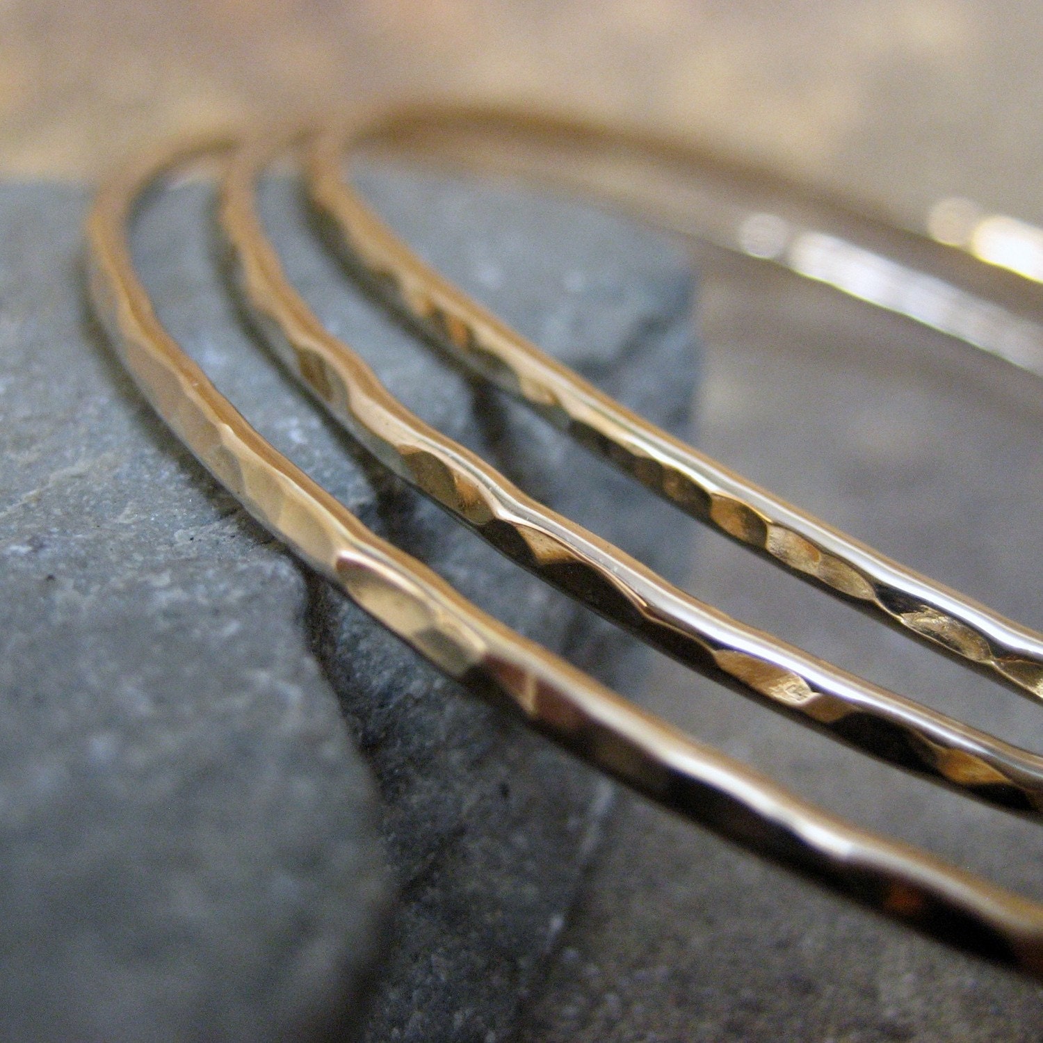 Set of 3 14K Gold Filled Bangle Bracelets - Stacking Style - Handmade Artisan Jewellery - Designed by A Second Time