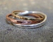 Intertwined Rolling Rings - Sterling Silver Copper and 14K Yellow Gold Filled - Tri Color Band - Wedding Bands - Best Friends