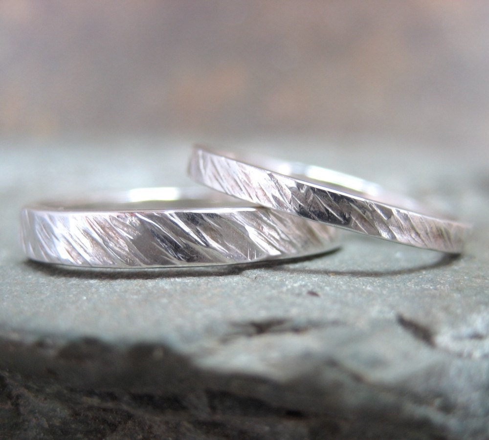 His and Hers Sterling Silver Wedding Bands - Silver Bands - Rustic ...