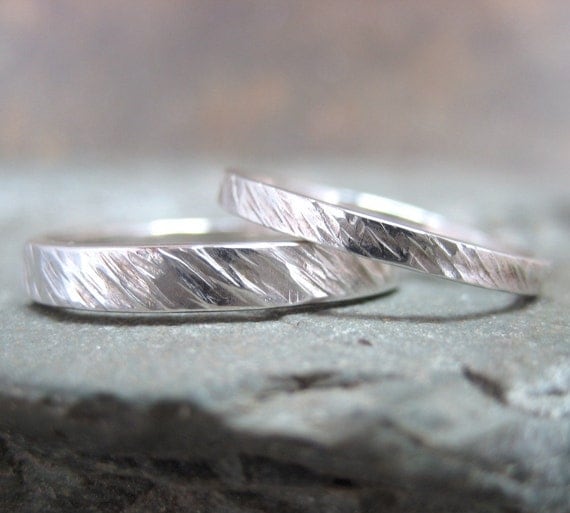 His and Hers Sterling Silver Wedding Bands - Silver Bands - Rustic ... His and Hers Sterling Silver Wedding Bands - Silver Bands - Rustic ...