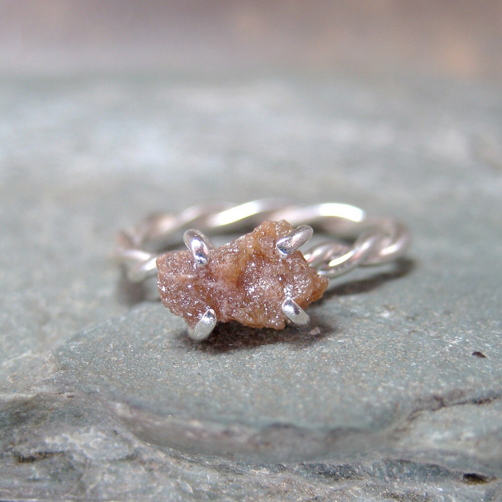 Rough Diamond Solitaire set in Sterling Silver Hand Twisted Ring Setting - Handmade and Designed by A Second Time
