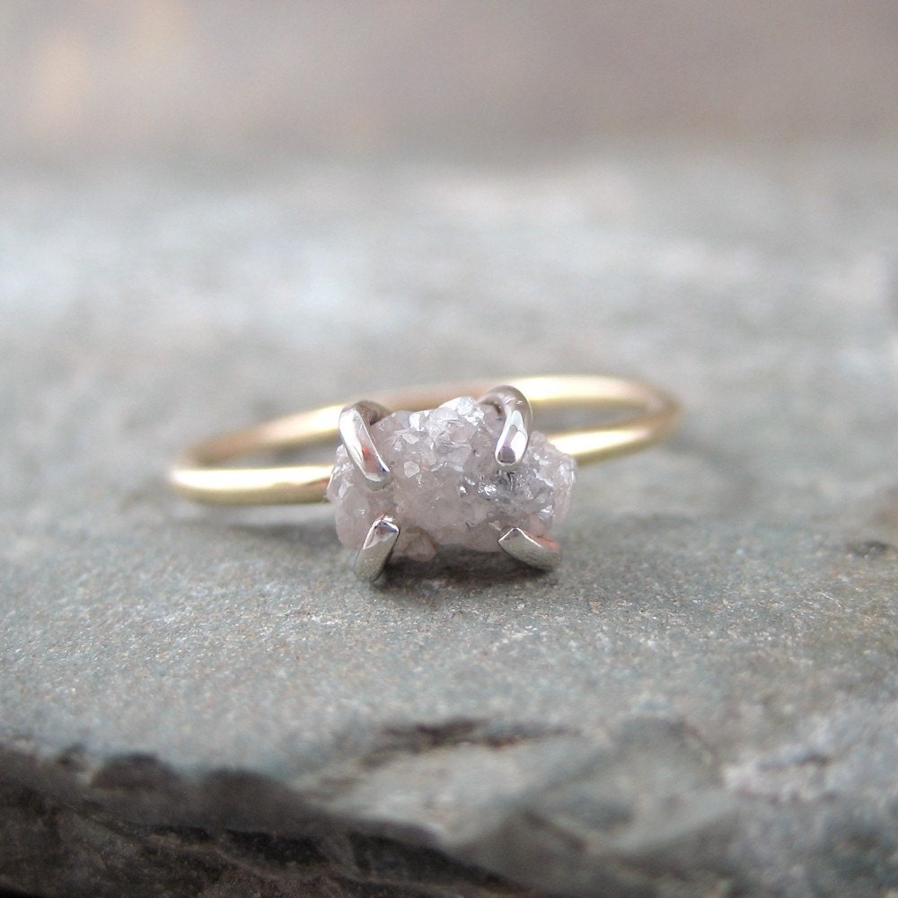 Diamond In The Rough Engagement Ring - One Carat Rough Uncut Diamond and 10K Yellow Gold Ring - Handmade and Designed by A Second Time