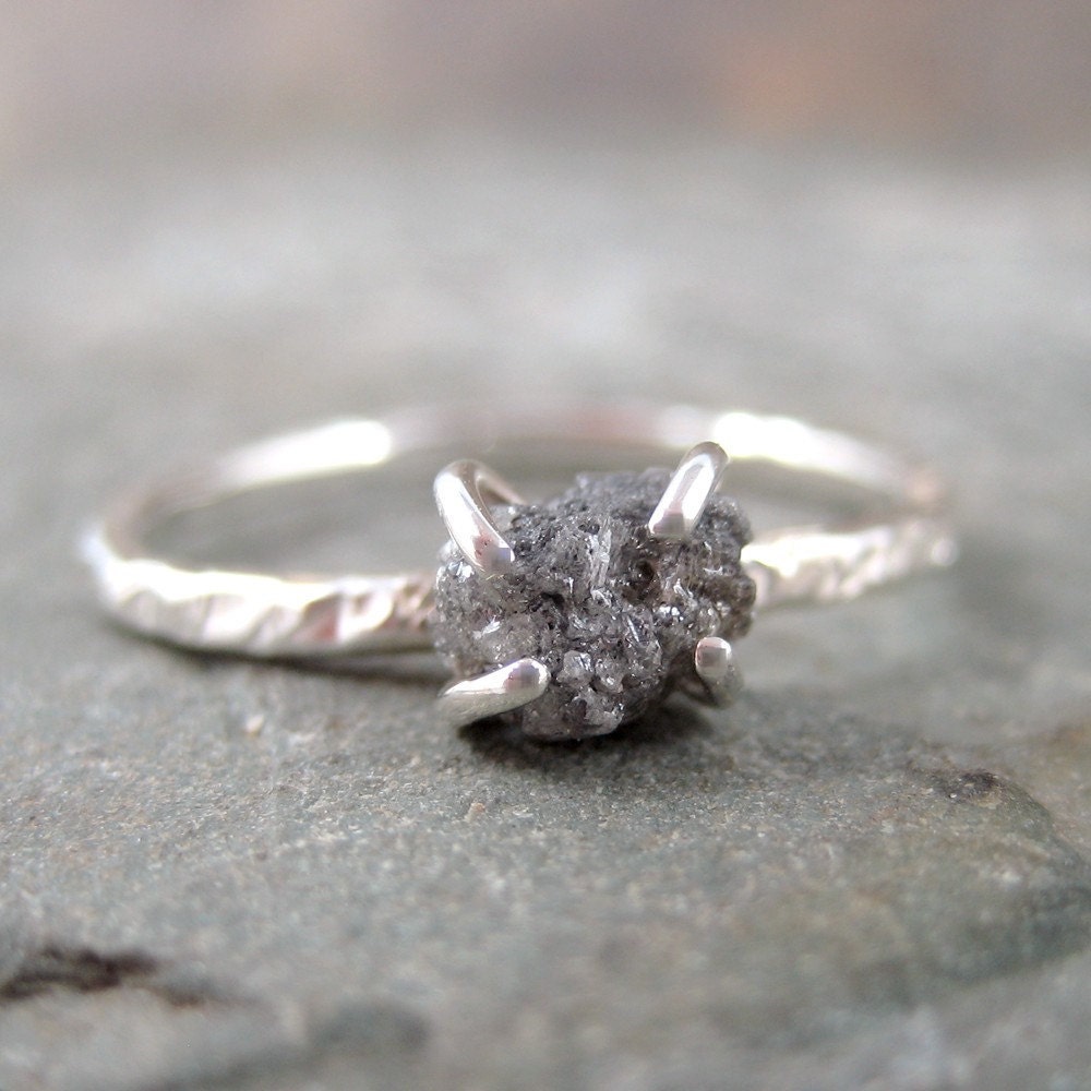Diamond In The Rough Uncut Diamond Solitaire Engagement Ring - Sterling Silver Ring - Handmade and Designed by A Second Time