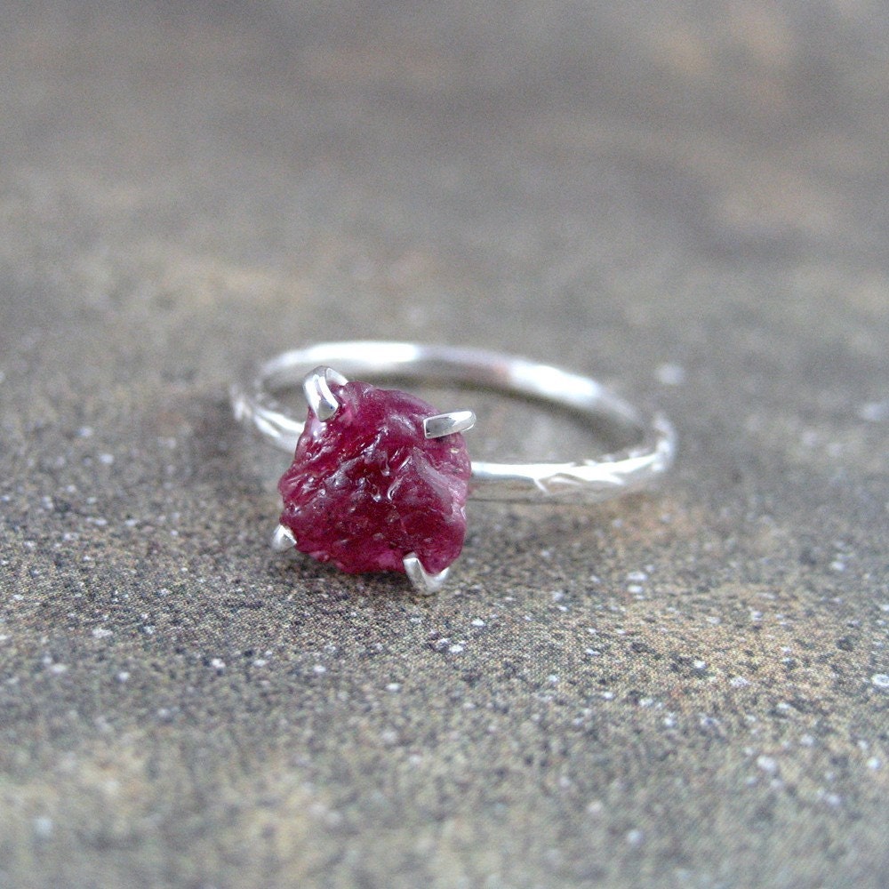 Raw Red Ruby Ring - Sterling Silver Solitaire  -  Artisan Jewellery - Handmade and Designed by A Second Time