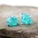 Uncut Raw Rough Apatite Earrings - Sterling Silver Stud Style Earrings - Handmade and Designed by A Second Time