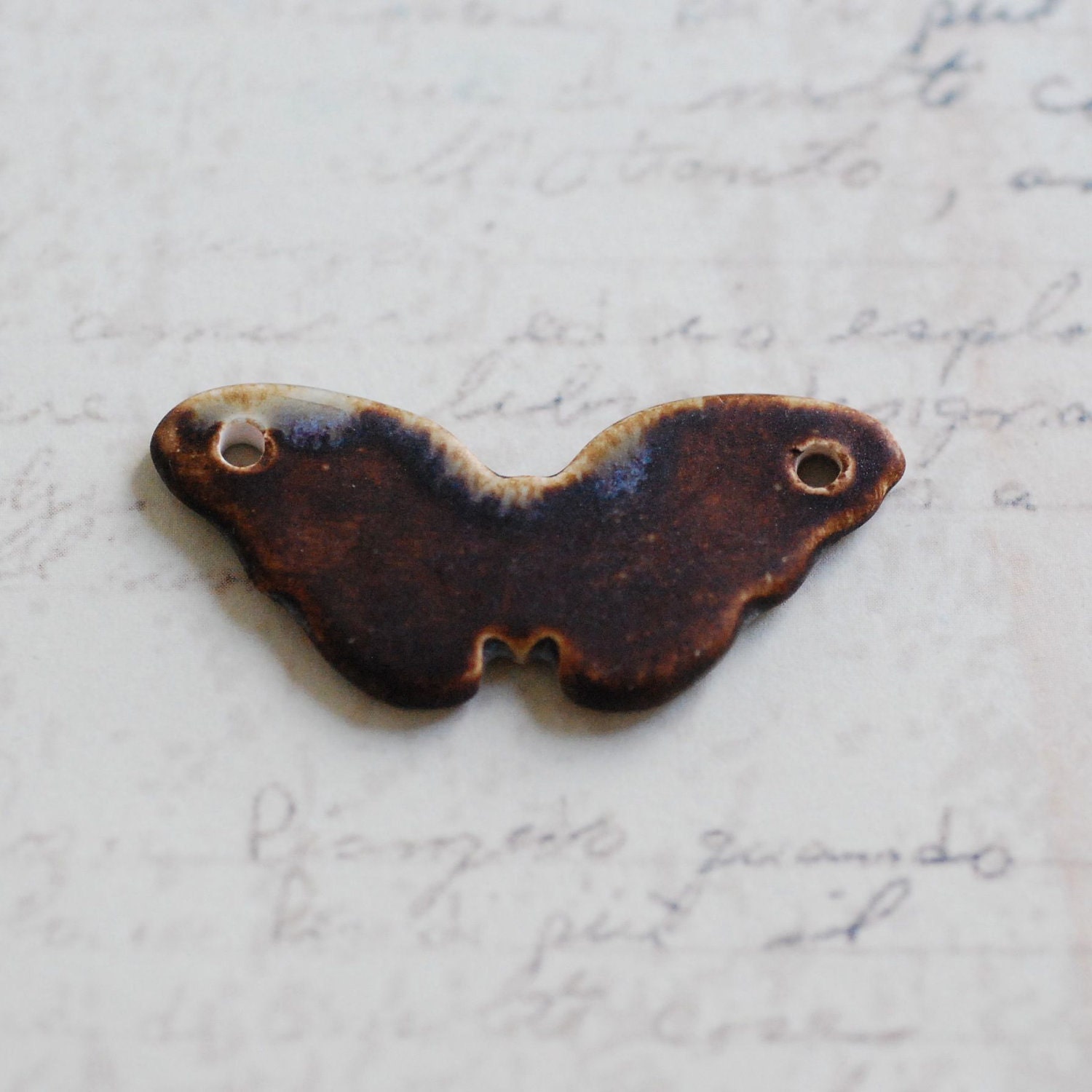 Butterfly Ceramic Porcelain Pendant in Etched Starry Dusty Denim Cosmos Glaze