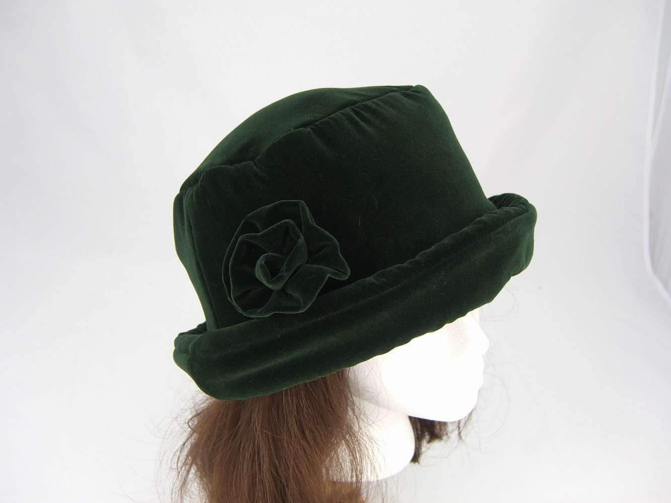 Forest Green VELVET Hat with velvet rose Women's Velvet by HotHats