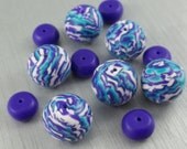 Large Tie Dye Beads in Purple and Teal