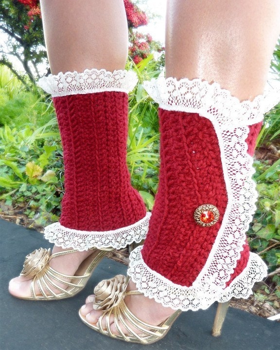 Lacy Lady Victorian Leg Warmers - Scarlet - Lots of Colors