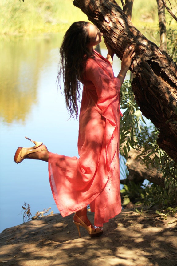Maxi Beach Dress - Cover Up - in Coral Cotton Gauze