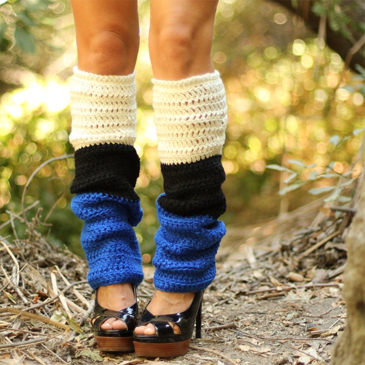 Color Block Leg Warmers - Royal Black Ivory