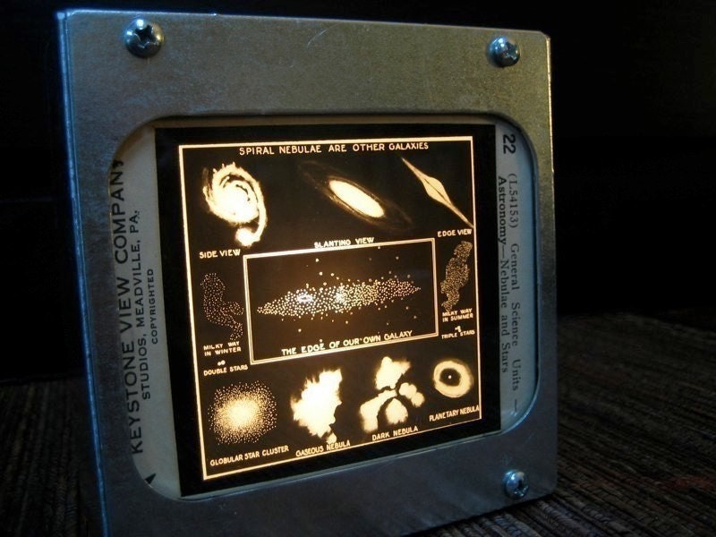 ASTRONOMY NEBULAE & STARS - Vintage magic lantern glass slide light box