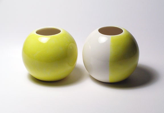 Sphere Vases - Pair, All Yellow and Yellow & White - Set of 2 - HOLIDAY SALE