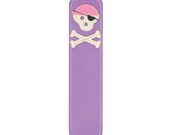 Mally Leather Pirate Skull and Crossbones Bookmark, Purple Bookmark with Pink Hat