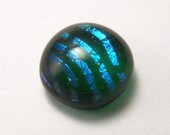 CALIBRATED 10mm dichroic fused glass cabochon - Blue Stripes on Green