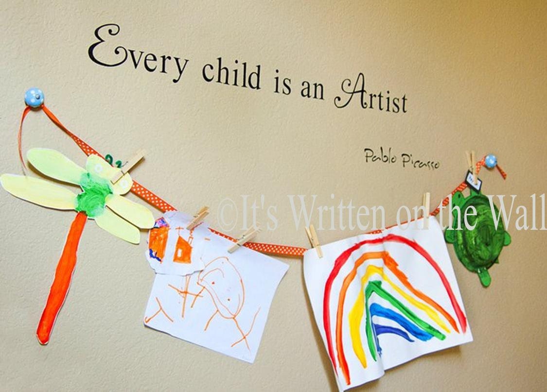 Every Child is an Artist Pablo Picasso 5x30 Wall Saying Vinyl Lettering Words SEE 61 Vinyl Colors--Ship is only 2.99 for UNLIMITED PUrchases