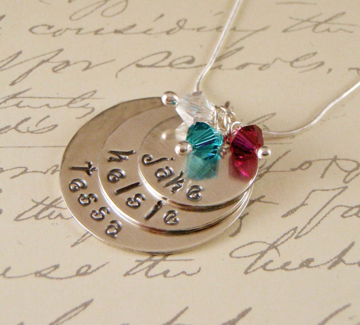 Personalized Mothers Necklace - Sterling Silver Mother's Necklace with three names and birthstones