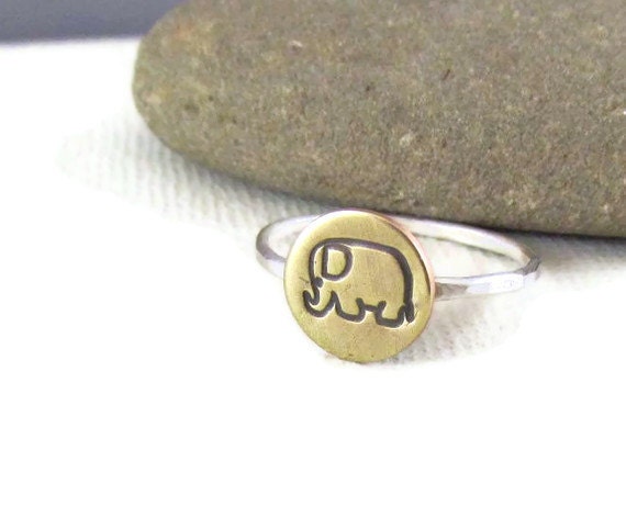 Lucky Elephant Ring in Sterling Silver and Brass, mixed Metals