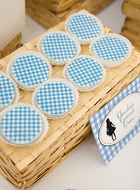 1 Dozen Blue GINGHAM CHECK Designer Chocolate Oreos - Wizard of Oz Baby Boy