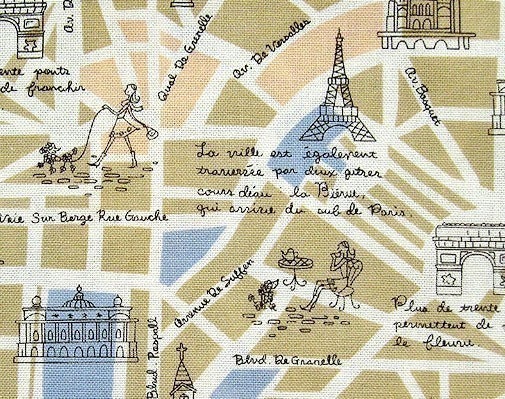 Japanese Cotton Fabric - French Map on Tan - Half Yard