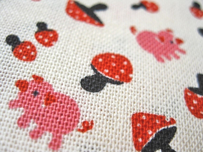 SALE Pigs and Mushrooms in Red - Japanese Cotton Fabric - Half Yard