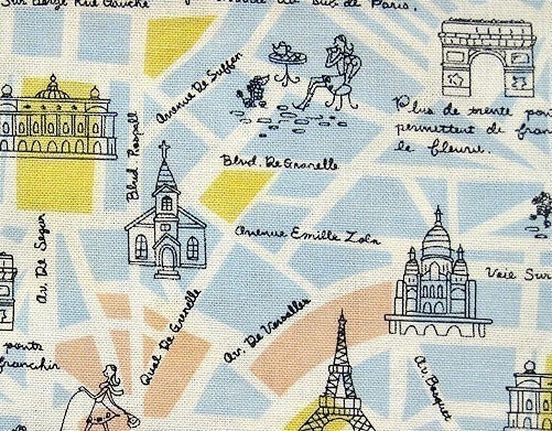 Japanese Cotton Fabric - French Map on Blue - Half Yard