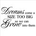 Dreams come a size too big so we can grow into them vinyl lettering wall decal sticker 20x32