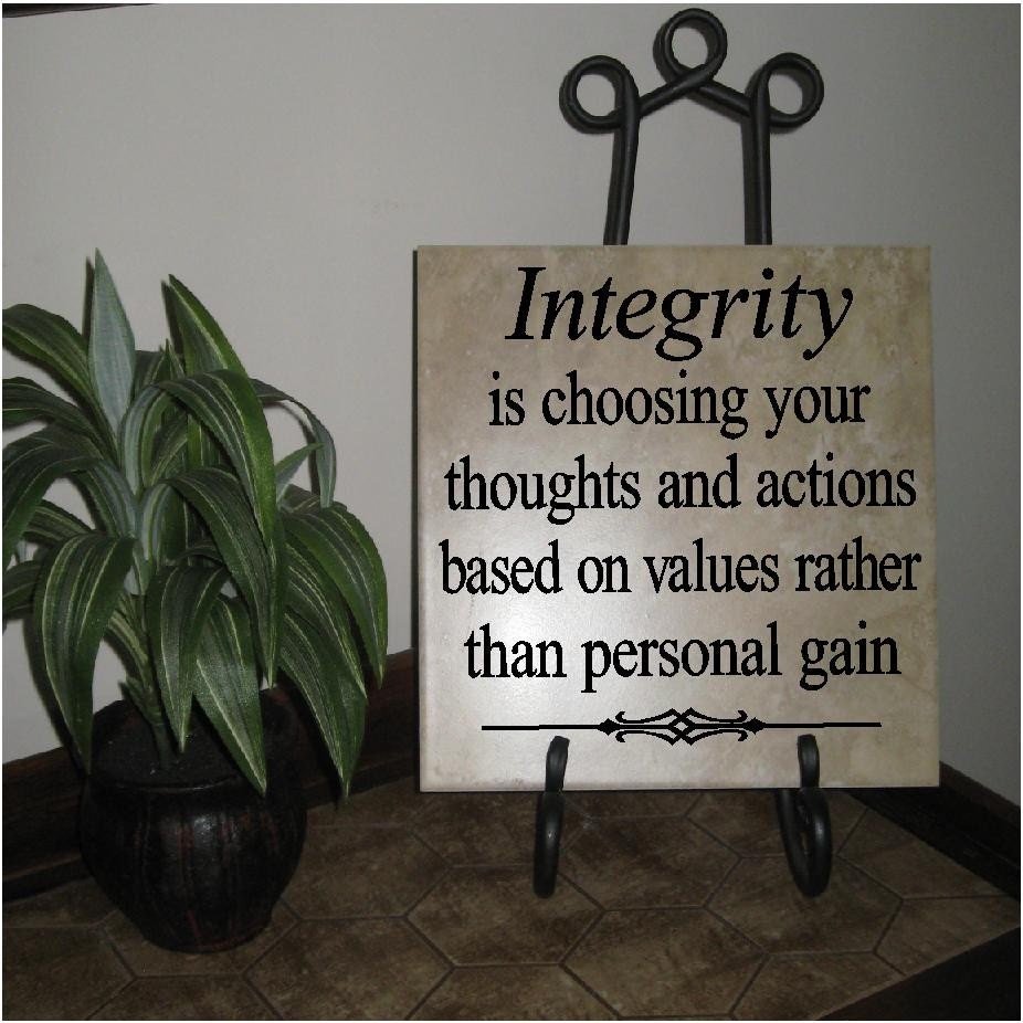 T62 Integrity is choosing your thoughts and actions based on values rather than personal gain Vinyl lettering quote tile Decal