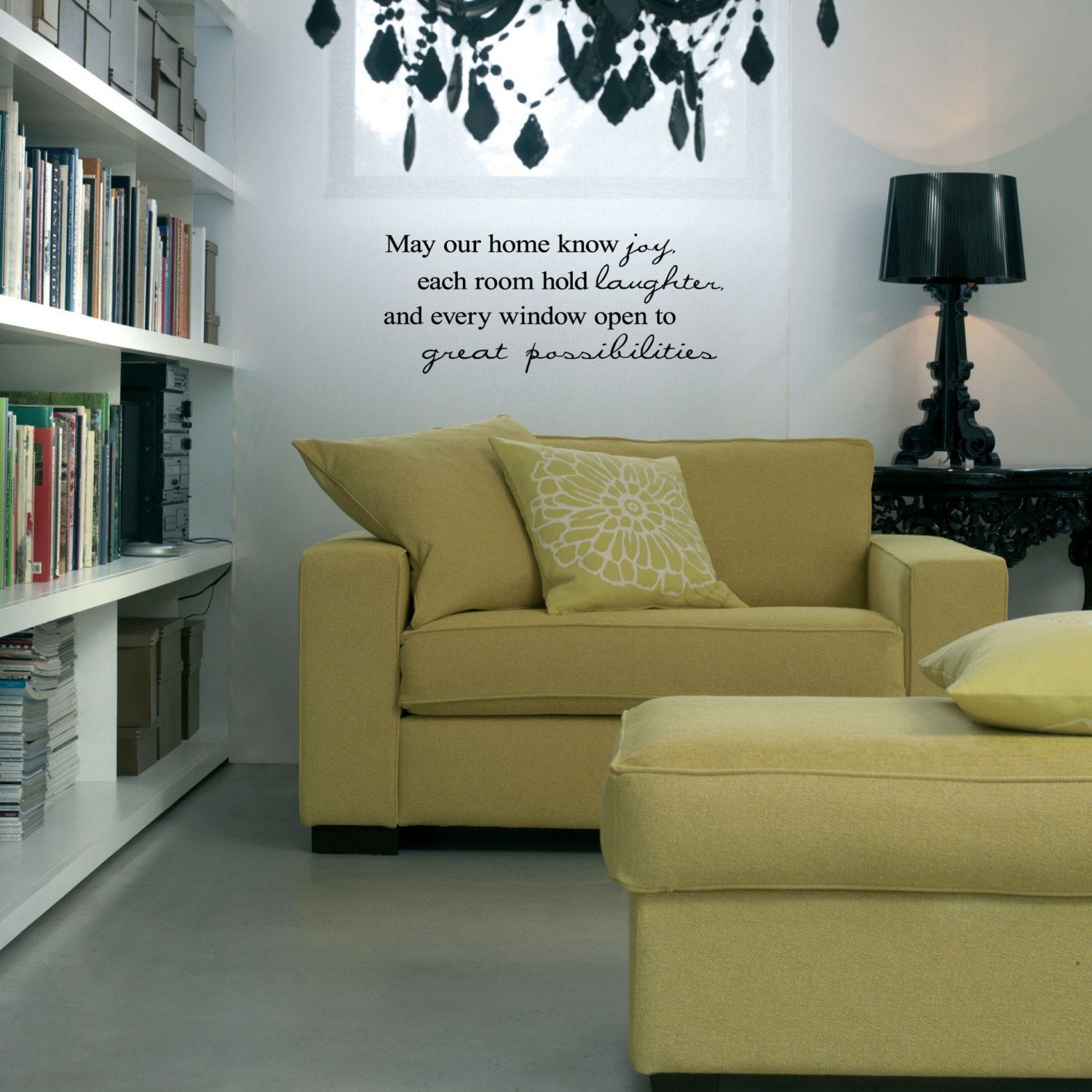 May our home know joy each room hold laughter and every window open to great possibilities Vinyl Lettering Wall Sayings  Art  19x46