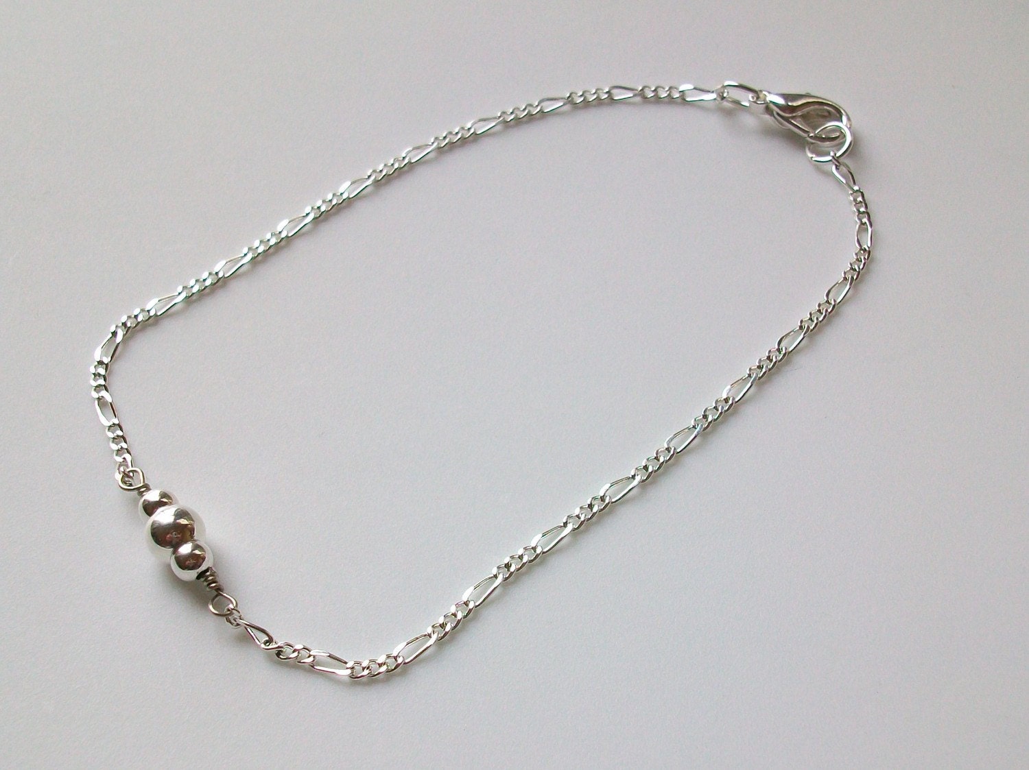 Silver Plated Bead and Figaro Chain Anklet - Ankle Bracelet