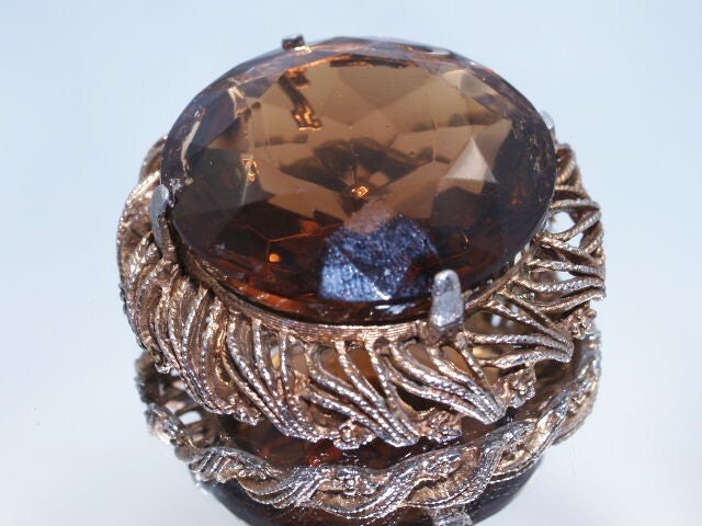 HUGE Topaz Color BSK Brooch Enhancer Signed Vintage Broach Pin
