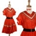 Western Swing Party Dress - Red w Gold Ric Rac Vintage - size Medium to Large