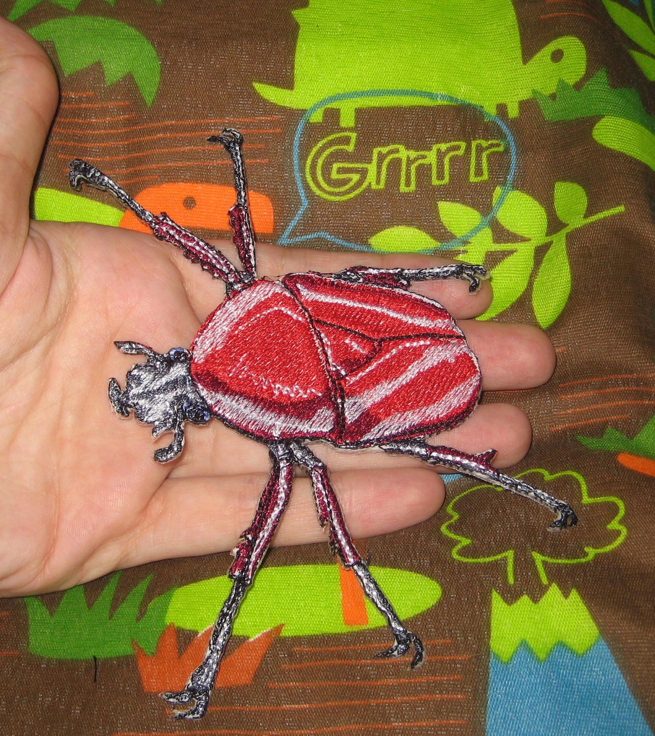 Red African Flower Scarab Beetle " Dicronorhina derbyana layardi " Steam Punk  Iron on Patch