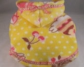 Etsy Dog Hoody in Yellow Fleece with Cake and Cherry Print