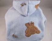 Etsy Dog Hoodies in Blue Fleece with Minkee Teddy Bear Applique