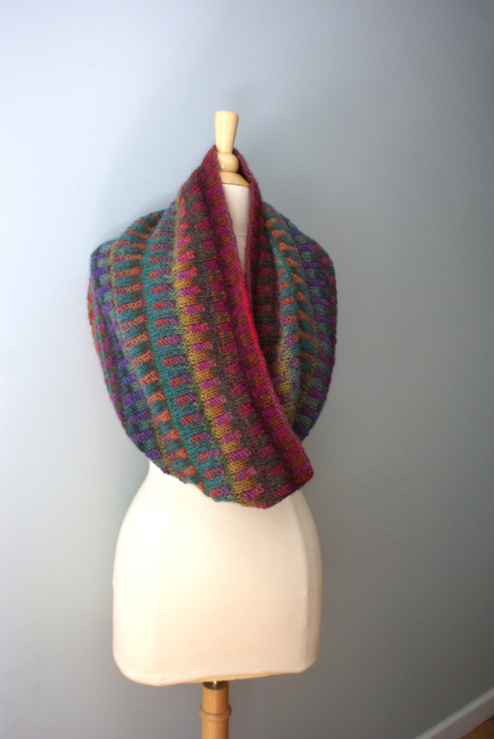 Handmade Wool Multi-Colored Knit Cowl